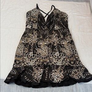 Hello Molly Beaded Black and Gold Embellished Party Dress medium
